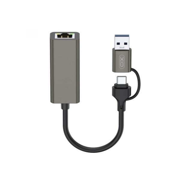 Hub USB / USB-C XO Design HUB018, 1 x RJ45, Gri 