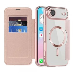 Husa MagSafe pentru Apple iPhone 17 Air, Techsuit, SmartMag Book, Roz