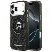 Husa MagSafe pentru Apple iPhone 17 Pro Max, Karl Lagerfeld, Glitter Karl&amp;Choupette Head, Neagra