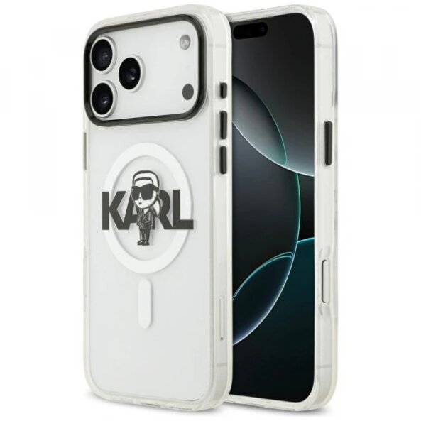 Husa MagSafe pentru Apple iPhone 17 Pro Max, Karl Lagerfeld, IML Sketch Logo Karl, Transparenta
