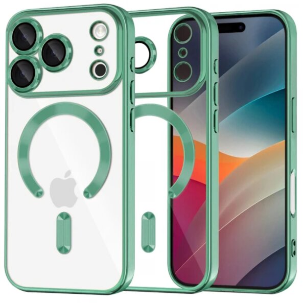 Husa MagSafe pentru Apple iPhone 17 Pro, Techsuit, Luxury Crystal, Verde Deschis