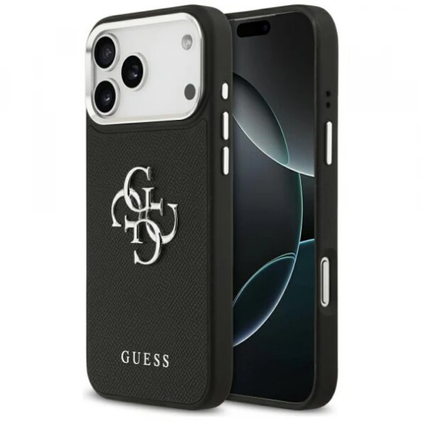 Husa pentru Apple iPhone 17 Pro, Guess, 4G Grained Big and Classic Logo, Neagra