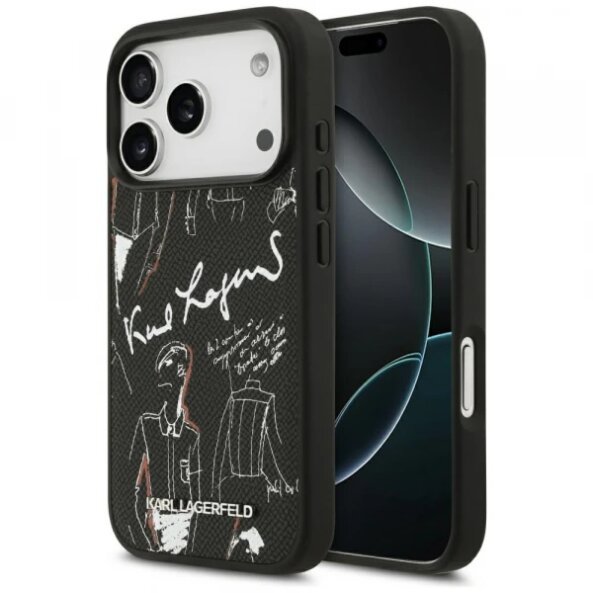 Husa pentru Apple iPhone 17 Pro, Karl Lagerfeld, Grained Pattern Logo, Neagra