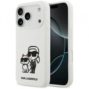 Husa pentru Apple iPhone 17 Pro, Karl Lagerfeld, Sketch &amp; Logo Karl&amp;Choupette, Alba