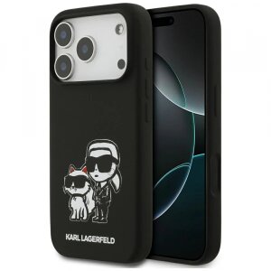 Husa pentru Apple iPhone 17 Pro, Karl Lagerfeld, Sketch &amp; Logo Karl&amp;Choupette, Neagra