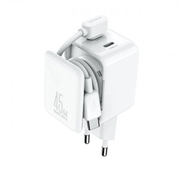 Incarcator Retea Cu Cablu USB-C Joyroom JR-TCL05, 45W, 3A, 2 x USB-C, Alb 