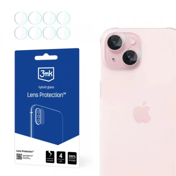 Folie de protectie Camera Spate 3MK Protection pentru Apple iPhone 15, Sticla Securizata, Set 4 bucati, Transparenta