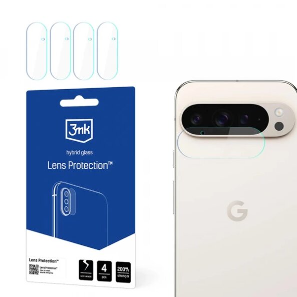 Folie de protectie Camera Spate 3MK Protection pentru Google Pixel 9 Pro XL, Sticla Securizata, Set 4 bucati, Transparenta