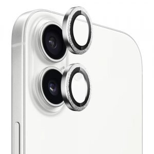 Folie de protectie Camera Spate Blueo Glitter Diamond Metal Frame pentru Apple iPhone 17, Sticla Securizata, Argintie