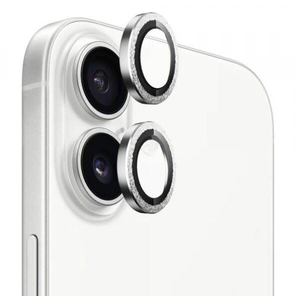 Folie de protectie Camera Spate Blueo Glitter Diamond Metal Frame pentru Apple iPhone 17, Sticla Securizata, Argintie