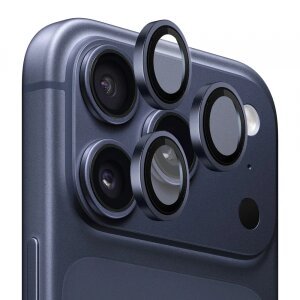 Folie de protectie Camera Spate Blueo Metal Frame pentru Apple iPhone 17 Pro Max / 17 Pro, Sticla Securizata, Albastra