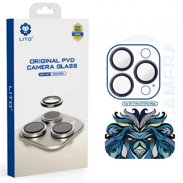 Folie de protectie Camera Spate Lito Titanium AR pentru Apple iPhone 17 Pro Max / 17 Pro, Sticla Securizata, Bleumarin