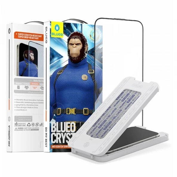 Folie de protectie Ecran Blueo Crystal Anti-Scratch Applicator pentru Apple iPhone 17 Pro / 17 / 16 Pro, Sticla Securizata, Full Glue, Neagra