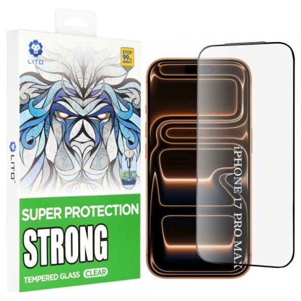 Folie de protectie Ecran Lito D+ Max Strong pentru Apple iPhone 17 Pro Max, Sticla Securizata, Full Glue, Neagra