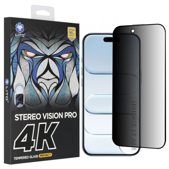 Folie de protectie Ecran Privacy Lito D+ Max 4K pentru Apple iPhone 17 Air, Sticla Securizata, Full Glue