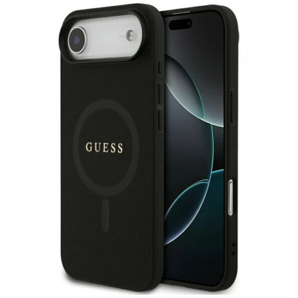 Husa MagSafe pentru Apple iPhone 17 Air, Guess, Saffiano Classic Logo, Neagra