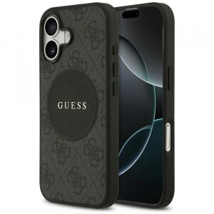 Husa MagSafe pentru Apple iPhone 17, Guess, 4G Circle Classic Logo, Neagra