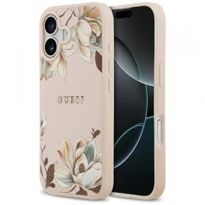 Husa MagSafe pentru Apple iPhone 17, Guess, Grained Flowers, Roz