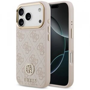 Husa MagSafe pentru Apple iPhone 17 Pro, Guess, 4G Strass Logo, Roz