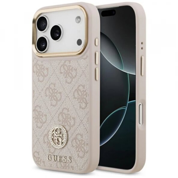 Husa MagSafe pentru Apple iPhone 17 Pro, Guess, 4G Strass Logo, Roz