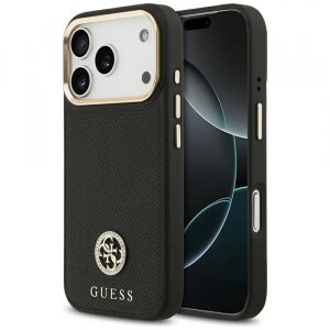 Husa MagSafe pentru Apple iPhone 17 Pro, Guess, Grained Strass Logo, Neagra