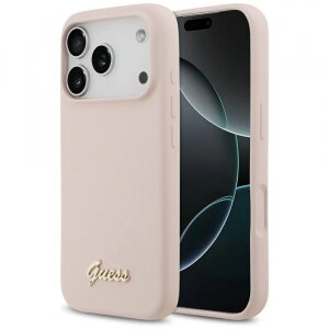 Husa MagSafe pentru Apple iPhone 17 Pro, Guess, Script Metal Logo, Roz Deschis