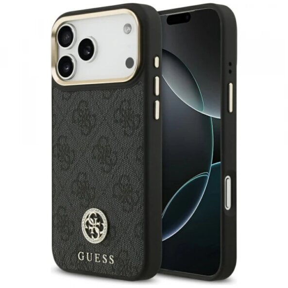 Husa MagSafe pentru Apple iPhone 17 Pro Max, Guess, 4G Strass Logo, Neagra
