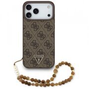 Husa MagSafe pentru Apple iPhone 17 Pro Max, Guess, 4G Triangle Logo Cord Strap, Maro