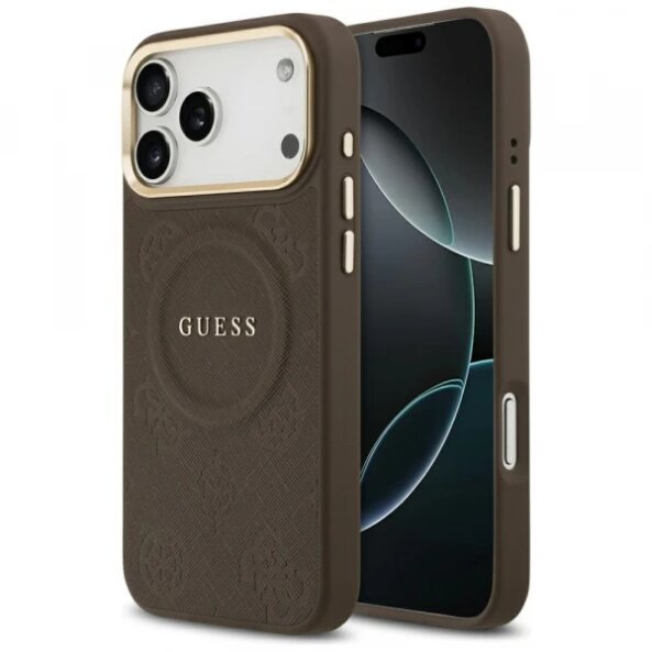 Husa MagSafe pentru Apple iPhone 17 Pro Max, Guess, Peony Hot Stamp, Maro