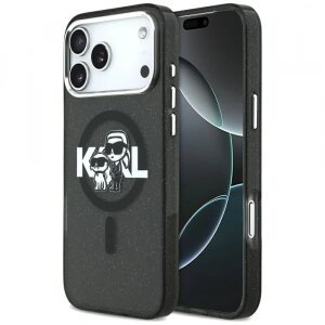 Husa MagSafe pentru Apple iPhone 17 Pro Max, Karl Lagerfeld, IML Sketch Logo Glitter Karl &amp; Choupette , Neagra