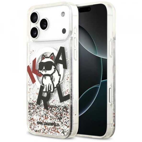 Husa MagSafe pentru Apple iPhone 17 Pro Max, Karl Lagerfeld, Liquid Glitter Logo Choupette, Transparenta
