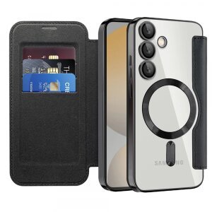 Husa MagSafe pentru Samsung Galaxy S25 FE, Techsuit, SmartMag Book, Neagra