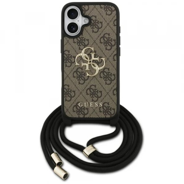 Husa pentru Apple iPhone 17, Guess, 4G CBDY Big Logo with Cord Strap, Maro