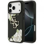 Husa pentru Apple iPhone 17 Pro, Guess, 4G Grained Roses Big Logo, Neagra