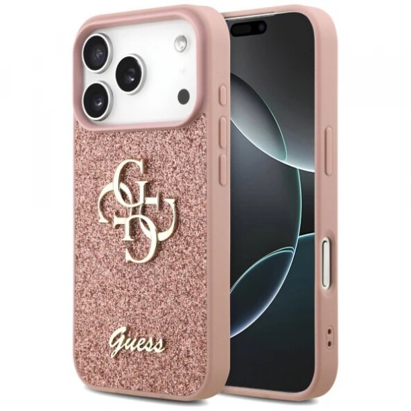 Husa pentru Apple iPhone 17 Pro, Guess, Fixed Glitter Big 4G, Roz
