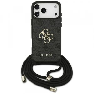 Husa pentru Apple iPhone 17 Pro Max, Guess, 4G CBDY Big Logo with Cord Strap, Neagra