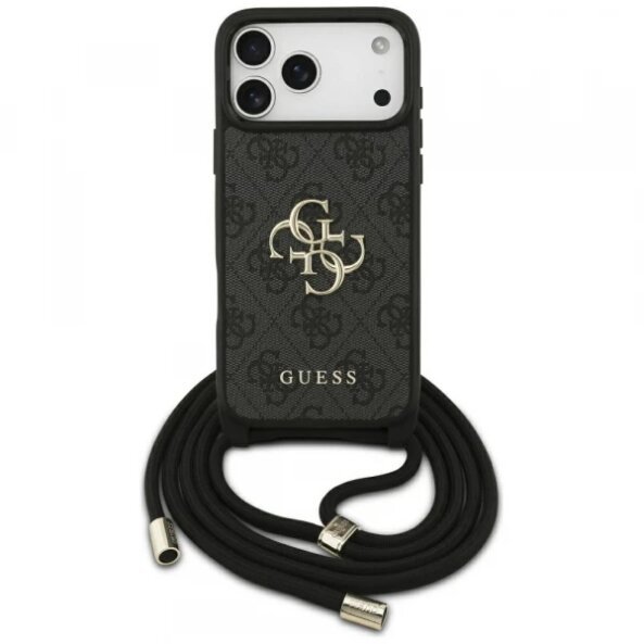Husa pentru Apple iPhone 17 Pro Max, Guess, 4G CBDY Big Logo with Cord Strap, Neagra