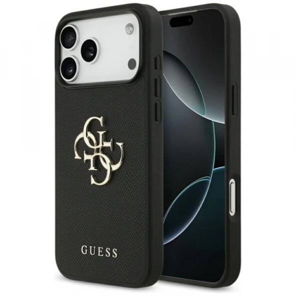Husa pentru Apple iPhone 17 Pro Max, Guess, 4G Grained Big and Classic Logo, Neagra