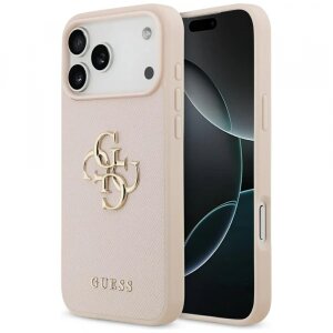 Husa pentru Apple iPhone 17 Pro Max, Guess, 4G Grained Big and Classic Logo, Roz