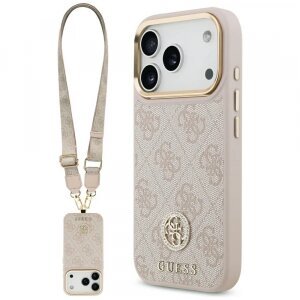 Husa pentru Apple iPhone 17 Pro Max, Guess, 4G Strass Logo and Big Strap, Roz