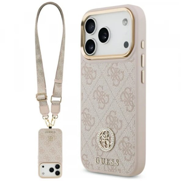 Husa pentru Apple iPhone 17 Pro Max, Guess, 4G Strass Logo and Big Strap, Roz