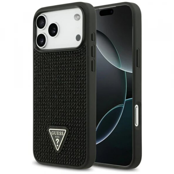 Husa pentru Apple iPhone 17 Pro Max, Guess, Rhinestone Triangle Logo, Neagra