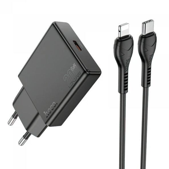 Incarcator Retea Cu Cablu Lightning HOCO N37, 30W, 3A, 1 x USB-C, Negru 