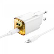 Incarcator Retea Cu Cablu Lightning HOCO N52, 20W, 3A, 1 x USB-A - 1 x USB-C, Alb 