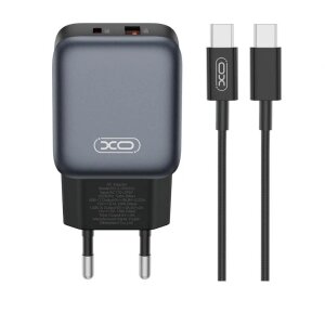 Incarcator Retea Cu Cablu USB-C XO Design L154, 20W, 3A, 1 x USB-A - 1 x USB-C, Negru 