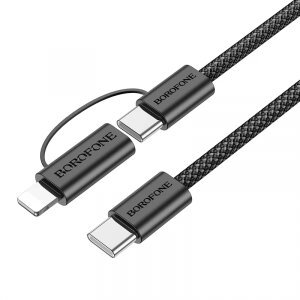 Cablu Date si Incarcare USB-C - Lightning / USB-C Borofone BX104 Primo 2in1, 60W, 1m, Negru 