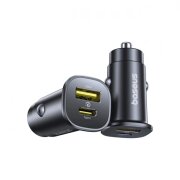 Incarcator Auto Baseus GoTrip, 30W, 3A, 1 x USB-A - 1 x USB-C, Negru 