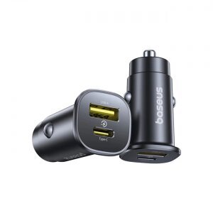 Incarcator Auto Baseus GoTrip, 30W, 3A, 1 x USB-A - 1 x USB-C, Negru 