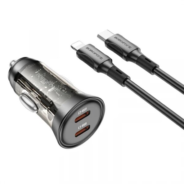Incarcator Auto Cu Cablu Lightning Borofone BZ26B Discovery, 45W, 3A, 2 x USB-C, Negru 