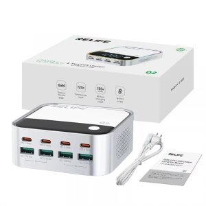 Incarcator Statie Relife Q2, 120W, 5A, 4 x USB-A - 4 x USB-C, Argintiu